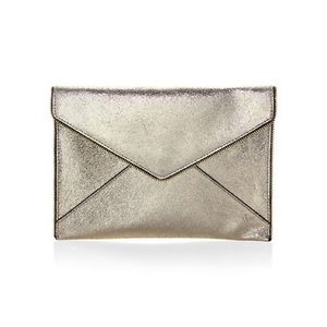Rebecca Minkoff, Leo Metallic Leather Envelope Clutch, Champagne